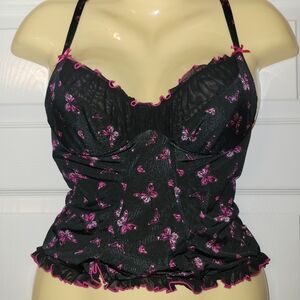 Victorias Secret Vintage Y2K Black Pink Butterfly Lingerie Corset Size Small